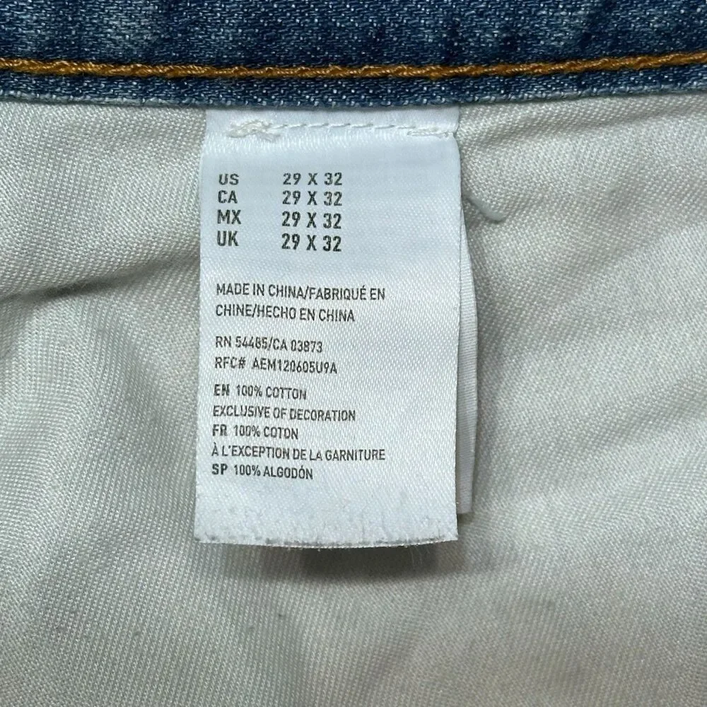 American Eagle Mens 29x32 Relaxed Straight Jeans Blue Distressed Western EUC